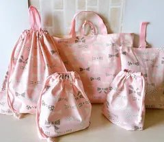 【匿名配送】ハンドメイド　入園入学5点セットNO.241 リボン柄