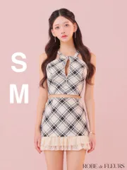 ホワイトチェック  [FM4222-GY-2508] fm4222【ROBE de FLEURS/ローブドフルール】レース/ チェック/ バストジップ/ セットアップ/ ミニドレス/ キャバドレス/ AngelR エンジェルアール