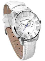 ディズニー 腕時計 ミッキーマウス 腕時計 ホワイト ベルト ミッキー ウオッチ 本革ベルト 上品 白 クロノグラフモデル ベルト メンズ レディース ペア ユニセックス 時計 大人ディズニー シリアルナンバー入 (本革×ホワイト) [並行輸入品]☆彡