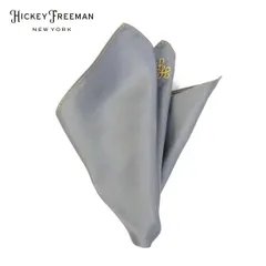 75%OFF 新品 ヒッキーフリーマン Hickey Freeman ポケットチーフ MOT2009 グレー メンズ シルク100% ハンカチーフ 絹 無地 光沢 日本製 119-910