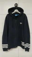 アディダス オリジナル コットン 3本線 フード ジップアップ ネイビー 110 サイズ