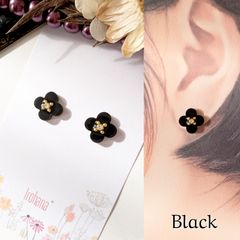 1127 エスニックスクエア ブラック ピアス/イヤリング レジン