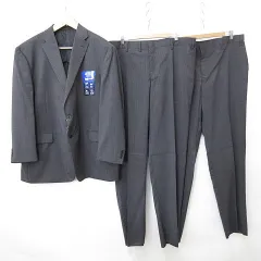 スーツ セットアップ 3点セット ジャケット テーラード シングル スラックス 2枚 ストライプ 背抜き 吸水速乾 大きいサイズ グレー 123KE6
