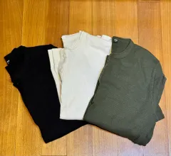 UNIQLO ユニクロ ワッフル ワッフル ヘンリーネック ヘンリーネック Tシャツ Tシャツ ブラック/カーキ