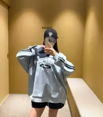 ブロックコア ライトブルー カラーネック ルーズフィット スウェットTシャツ