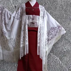 フローラルレース 白  長羽織 ショール  ホワイト