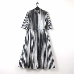 マリメッコ marimekko ワンピース ロング ストライプ シャツワンピース Tasaraita タサライタ 半袖 S 34 紺 ネイビー 白 ホワイト 国内正規品