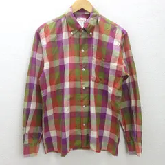 g■ビームス/BEAMS 長袖BDシャツ/チェック柄【M】オレンジ系/men's/11【中古】■