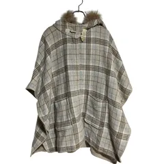  PENNYBLACK ペニーブラック ウール ポンチョ コート ジャケット アウター ファー フード チェック レディース フリー【ZK48】