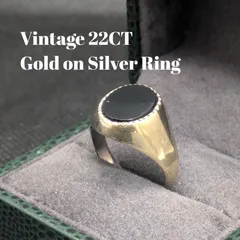 22金ゴールドオーバーレイ シルバー 17号 シグネットリング ブラックオニキス 刻印 22CT ON SILVER ヴィンテージ