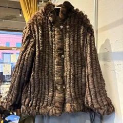 【東あずま店　併売品】　LUFRAN　ルフラン グンゼ ファー　コート ラビット フォックス 毛皮 アウター レディース 40サイズ ブラウン ブラック 　　毛皮　jacket　ジャケット　outer　アウター　リバーシブル