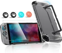 Switch 2 クリアケース ドック対応 アップグレード版 Vipfox スイッチ2 保護カバー 分体式設計 PCカバー+ガラスフィルム+スティックキャップ4枚 黄変防止/耐衝撃/傷つけ防止/着脱簡単/軽量/滑り止め/防塵 持ち運び保護 SWITCH2