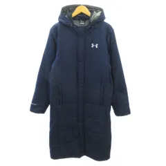 アンダーアーマー UNDER ARMOUR 美品 ベンチコート フード ロゴ プリント ロング丈 LG 紺 ネイビー 0204