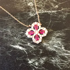 アマゾン越境販売S925ローズゴールド養殖ネックレスルビー四つ葉のクローバーレトロアーティスティック欧米風鎖骨チェーン