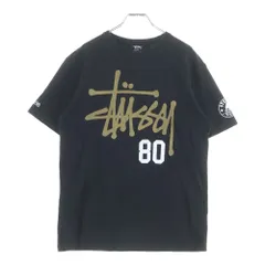 STUSSY (ステューシー) 80 フロントロゴデザイン クルーネック カットソー 半袖Tシャツ ブラック