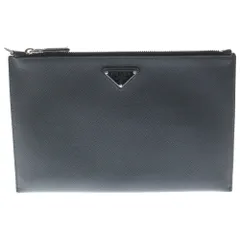 PRADA (プラダ) トライアングルロゴ レザー クラッチバッグ セカンドバッグ サフィアーノ ブラック