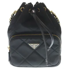 PRADA (プラダ) リナイロン デュエット バケットバッグ ハンドバッグ チェーンバッグ ミニバッグ ショルダーバッグ ブラック ナイロン 1BH038 ゴールド金具