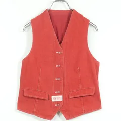 ピンクハウス★鮮やかなカラーが目を惹く♪ デニムベスト ロゴプリント 赤系 z17615