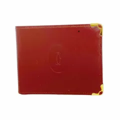 【6ba0897】カルティエ 札入れ マスト レザー ボルドー ゴールド金具【中古】メンズ レディース ユニセックス