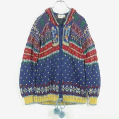 ピンクハウス★カラフル♪ニットカーディガン フード付き♪紺系 あったかウール100！ z17502