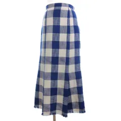 ナチュラルビューティーベーシック NATURAL BEAUTY BASIC ロング スカート チェック柄 S 白 ホワイト 青 ブルー