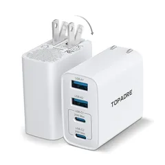 TOPADRE GaN 充電器 2個セット 合計40W 急速充電器 超小型 軽量 PD 20W 4ポート (Type-C 2つ + USB-A 2つ) PSE認証 折り畳み式 iPhone 17/16/15/14 Galaxy S25/S24 iPad イ 0