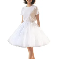 [SALUDABLE] パニエ ペチコート ミニ丈 ロング チュール スカート 3層 ボリューム 白 黒 (ホワイト 50cm)