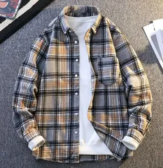 長袖シャツ メンズ カジュアルシャツ ボタンダウンシャツ チェックシャツ ビジネスシャツ メンズシャツ チェック柄 ワイシャツ グレー