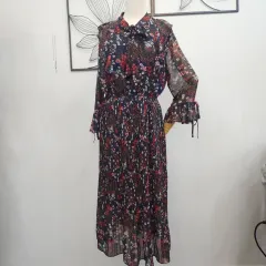 トレンド コレクション フラワー パータン ロング プリーツ ONE PIECE