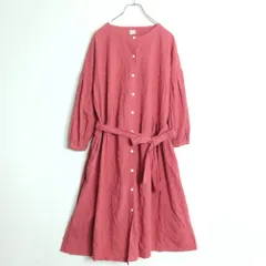 TSUHARU SM2★総刺繍♪ゆったり長袖ワンピース 赤茶系 綿麻素材 薄手 z17681