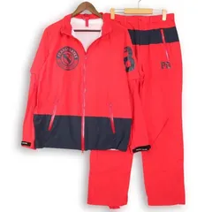 【人気】PEARLY GATES パーリーゲイツ ゴルフウェア レインウェア 上下セット セットアップ 赤 ロゴプリント デカロゴ ナイロン 4