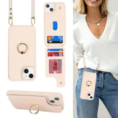 クロスボディ肩掛け スマホショルダーケース 首かけ 斜めがけ ショルダーストラップ 手帳型ケースiPhone13 ケース 背面ポケット付きiPhone14 財布型ケース【上下開】iPhone14 iPhone13/iPhone14 携帯ケース【RFID機能】i