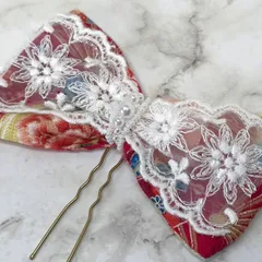 【No. R-3】和柄　パール　レース　ヘアアクセ 髪飾り