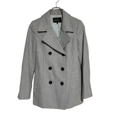  INDIVI インディヴィ ウール ピーコート ジャケット アウター グレー シンプル カジュアル レディース 36【ZK49】