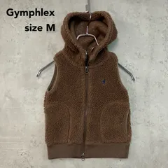 Gymphlex ジムフレックス ボアベスト フード付き ジップアップ J-1084 PL ブラウン 茶色 グリフィン 刺繍 ロゴ ワンポイント くるみボタン ダブルジップ 裏起毛 パイピング フーディー 防寒 重ね着 羽織り アウトドア ★ ◆■