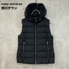 美品 nano universe×西川ダウン ナノユニバース ダウンベスト フード付き アウター ジャケット チョッキ ブラック サイズM 黒 防寒 撥水 止水ジップ プレミアムダウン フランス産 軽量 カジュアル セレクトショップ 定番 人気商品 ★ ◇■