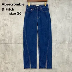 美品 Abercrombie&Fitch アバクロンビーアンドフィッチ デニム パンツ ブルー The 90s Relaxed Jean High Rise ハイライズ ジーンズ ジーパン ボトムス ワイド ストレート フロントスリット 26インチ ★ ■■
