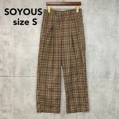 SOYOUS ソユーズ SOY171244 チェック ワイド パンツ スラックス ズボン ボトムス ベージュ タータンチェック 総柄 タック ストレート ウエストゴム ストレッチ レーヨン混 カジュアル キレカジ オフィス トラッド ★ ■■のサムネイル