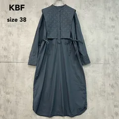 KBF ケービーエフ チャコールグレー キルティングベスト付 2WAY ボリュームスリーブ シャツワンピース ロング丈 マキシ バンドカラー サイドリボン 切り替え 配色 綿100% コットン 幾何学柄 ステッチ KB16-26J110 ★ ■◇