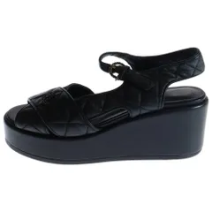 CHANEL (シャネル) ココマーク ラムスキン ウェッジソール サンダル レディース ブラック