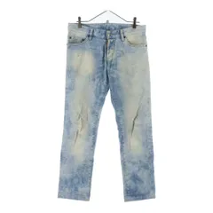 DSQUARED2 (ディースクエアード) ボタンフライ ダメージ加工 ストレートデニムパンツ ジーンズ ライトブルー S71LA0638