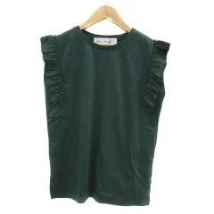 リエミラー Rie Miller カットソー ノースリーブ ラウンドネック フリル 38 M 緑 グリーン /YS3