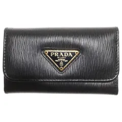 PRADA (プラダ) トライアングルロゴ キーケース キーリング ブラック レザー ゴールド金具