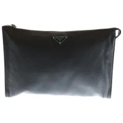 PRADA (プラダ) トライアングルロゴ クラッチバッグ セカンドバッグ ブラック シルバー金具 レザー