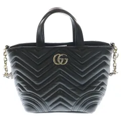 GUCCI (グッチ) GGマーモント ロゴプレート ラムスキン レザー 2WAY ハンド チェーン ショルダーバッグ シルバー金具 ブラック 847386