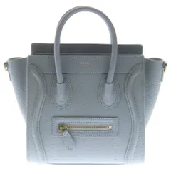 CELINE (セリーヌ) ラゲージ ナノ ショッパー 2WAYバッグ ハンドバッグ ショルダーバッグ トートバッグ ライトブルー グレー レザー ゴールド金具