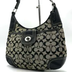 極美品● COACH コーチ ショルダーバッグ ワンショルダーバッグ ホーボー ターンロック 金具 シグネチャー キャンバス レザー