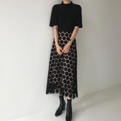 レースフレアスカート上品エレガントスカート　ハイウエスト 673