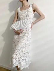 パーティードレス ノースリーブ レース スクエア エレガント 白