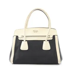 プラダ PRADA ハンドバッグ ブラック/ホワイト キャンバス サフィアーノレザー 2wayショルダー レディース Used A